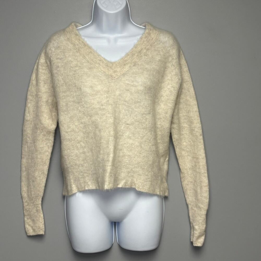 Madewell Alpaca Blend Minimalist‎ Ivory Cropped Preppy Cozy Sweater Womens Sz L